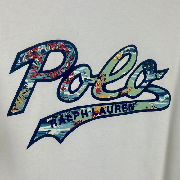 Polo Ralph Lauren Men's White Graphic Logo TShirt XL Tropical‎ Island Print - Picture 4 of 8